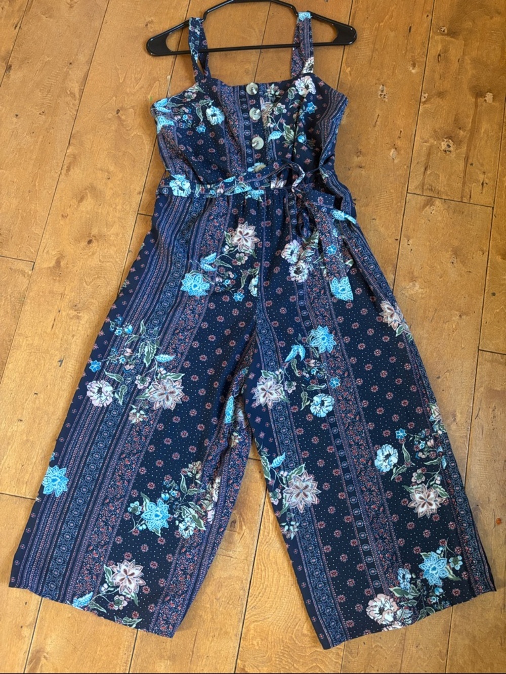 AUW Navy Floral Boho Jumpsuit with Wooden Buttons - Picture 2 of 6